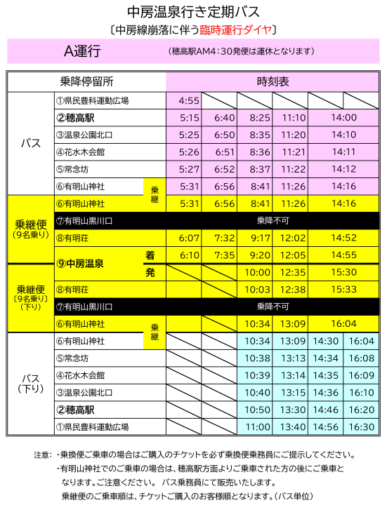 中房線臨時運行ダイヤA